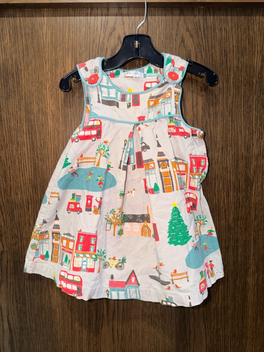 HTF Mini Baby Boden Corduroy Gray London Christmas Pinnie 12-18 Months